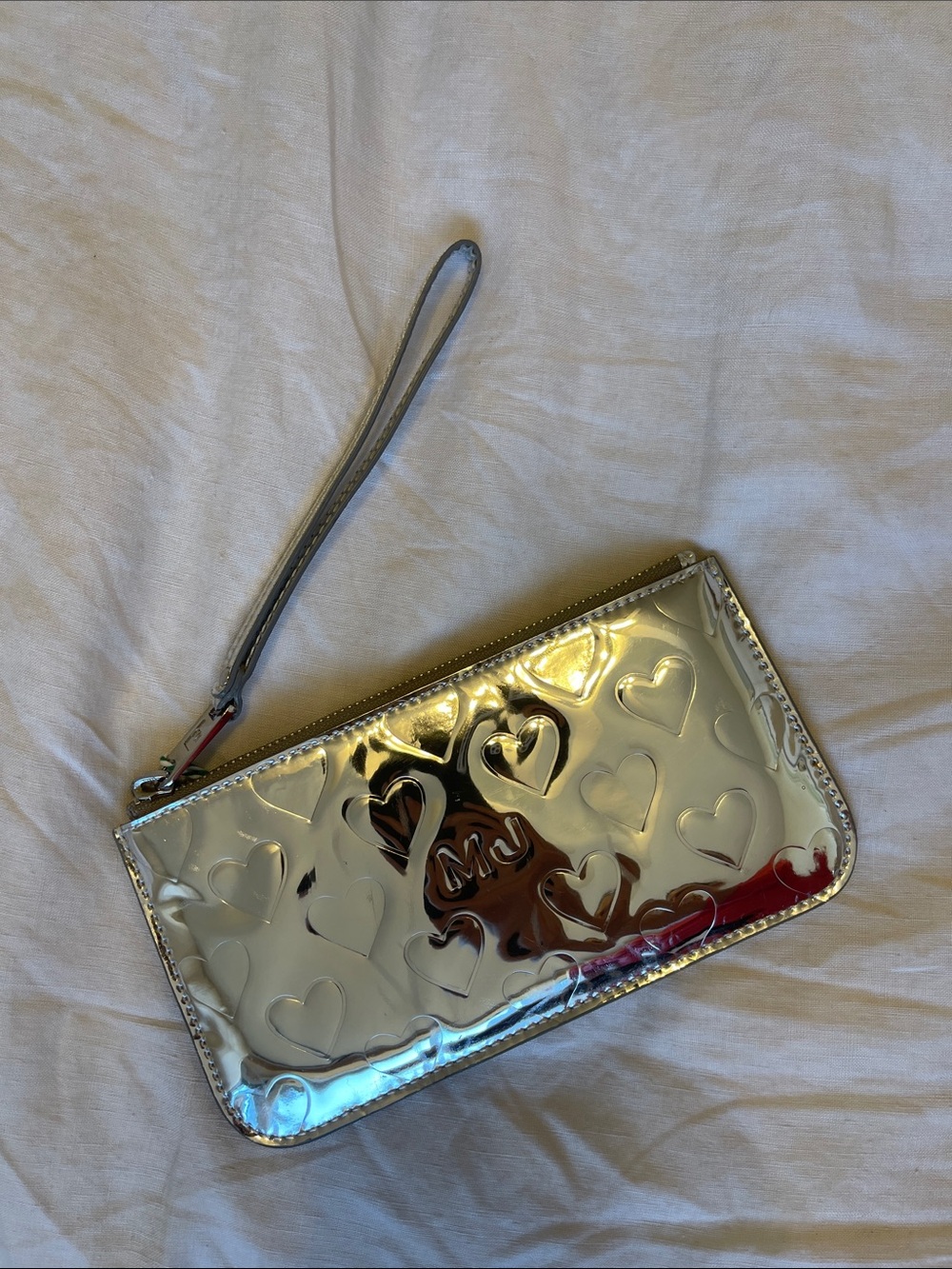 Marc by Marc Jacobs Metallic Silver Heart-Embossed Wristlet